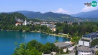 Archiv Foto Webcam Bled: Blick auf See und Burg 11:00