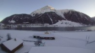 Archiv Foto Webcam Schöneben: Talstation der Bergbahn mit Blick auf Reschensee und Dorf Reschen 07:00