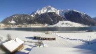 Archiv Foto Webcam Schöneben: Talstation der Bergbahn mit Blick auf Reschensee und Dorf Reschen 09:00