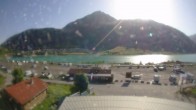 Archiv Foto Webcam Schöneben: Talstation der Bergbahn mit Blick auf Reschensee und Dorf Reschen 07:00