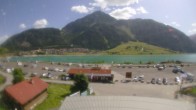 Archiv Foto Webcam Schöneben: Talstation der Bergbahn mit Blick auf Reschensee und Dorf Reschen 09:00