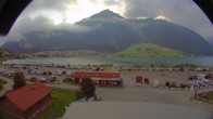 Archiv Foto Webcam Schöneben: Talstation der Bergbahn mit Blick auf Reschensee und Dorf Reschen 05:00
