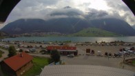Archiv Foto Webcam Schöneben: Talstation der Bergbahn mit Blick auf Reschensee und Dorf Reschen 07:00